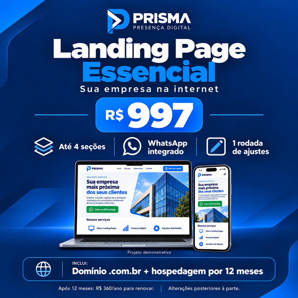 Apresentação do pacote Landing Page Essencial: R$ 997
